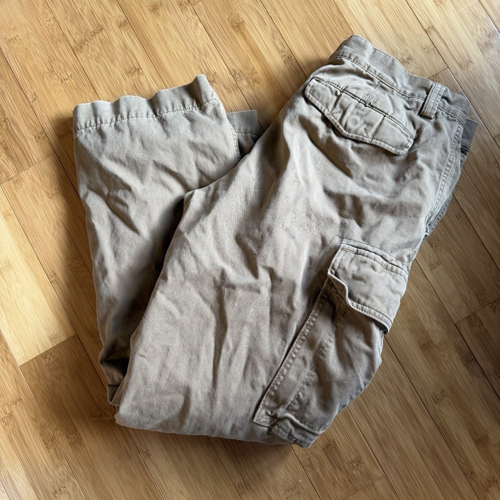 Eddie Bauer Flannel Lined Cargo Pants Mens 35x32 Khaki Hiking Outdoor